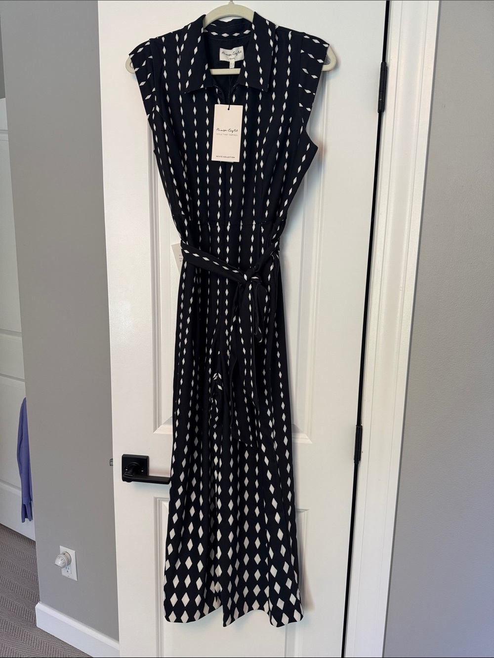 Karen Millen Sleeveless Black & White Patterned jumpsuit  with Tie Waist